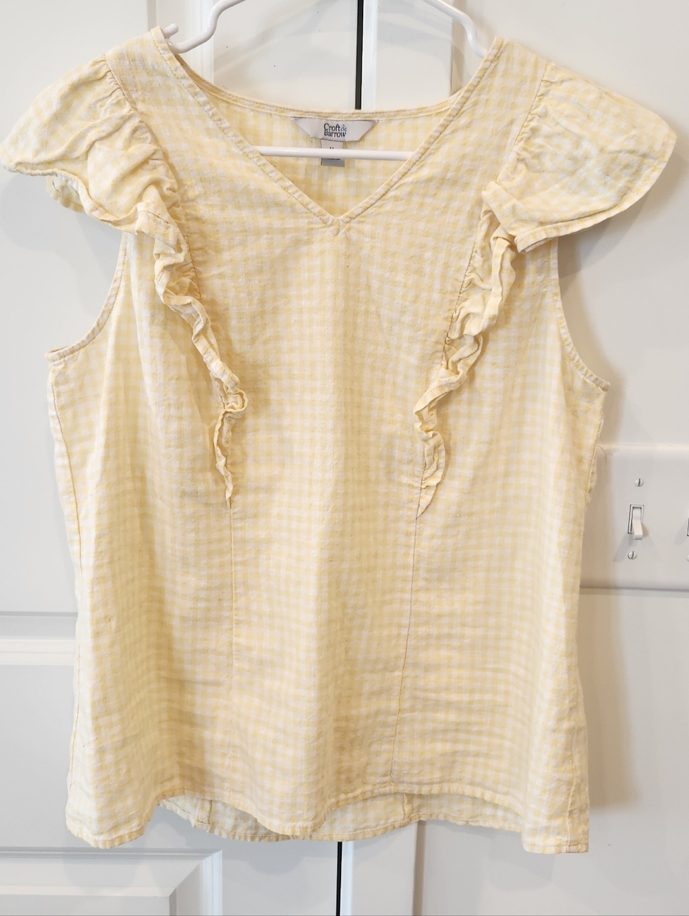 croft & barrow Yellow Gingham Ruffle Shoulder Tank Top